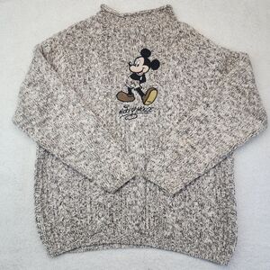 Walt Disney World Women's Cable Knit Brown/White Mickey Mouse Sweater XL